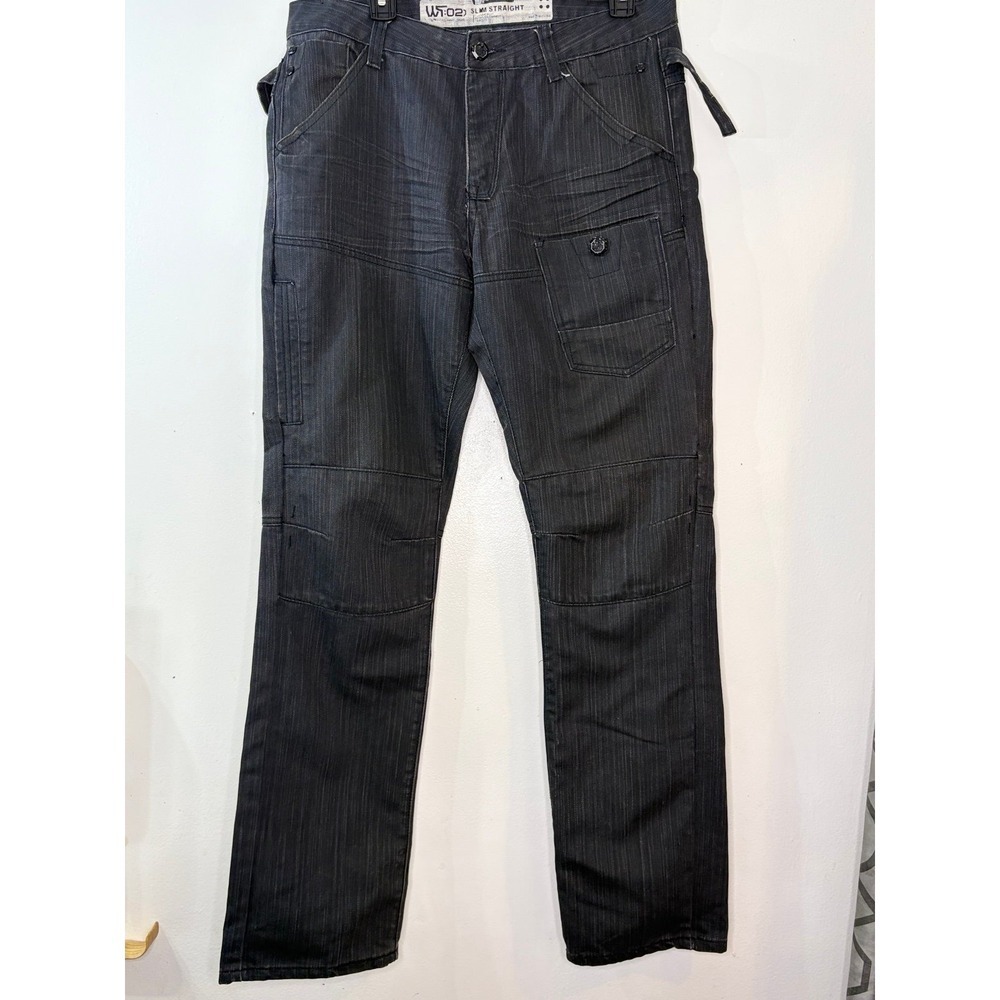 Aggravated Mentality Men's Black Jeans Big Pockets Distress Slim Straight